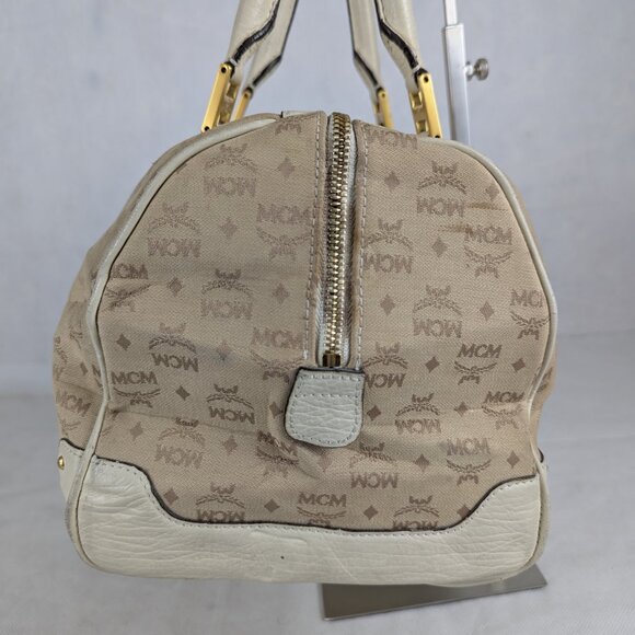 MCM Munchen Visetos Coated Canvas Bowler Monogram Beige Top Handle Charm BAG - Picture 6 of 16